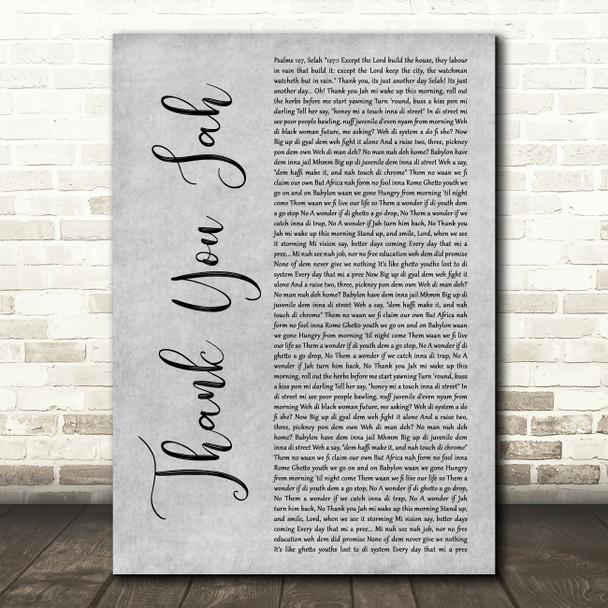 Vybz Kartel Thank You Jah (On And On) Grey Rustic Script Decorative Gift Song Lyric Print