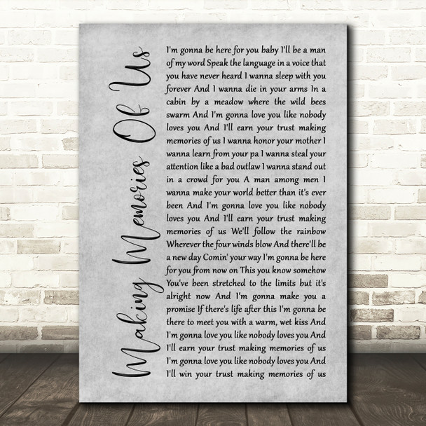 Keith Urban Making Memories Of Us Grey Rustic Script Decorative Gift Song Lyric Print