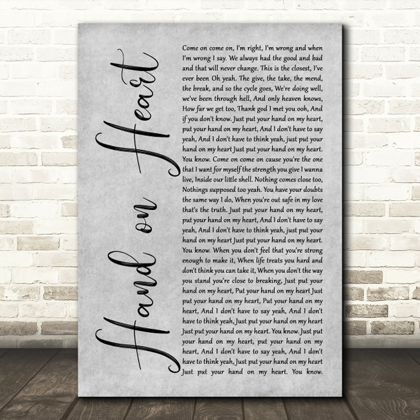 Olly Murs Hand on Heart Grey Rustic Script Decorative Wall Art Gift Song Lyric Print