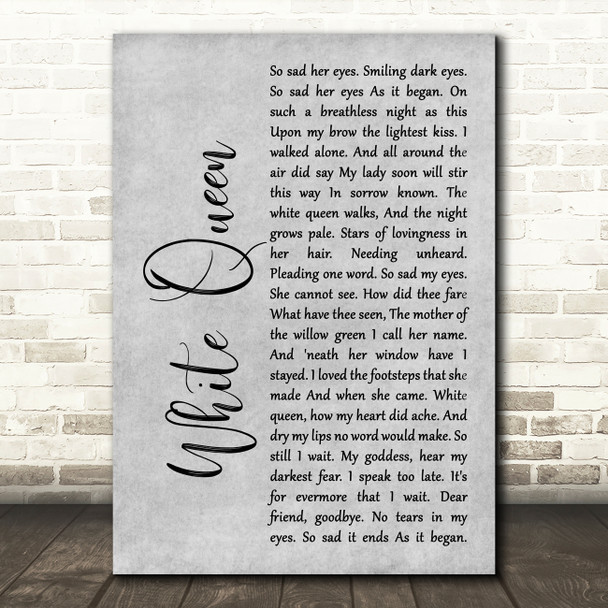 Queen White Queen (As It Began) Grey Rustic Script Decorative Gift Song Lyric Print