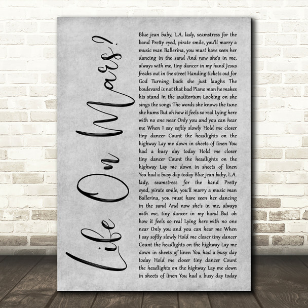 Elton John Tiny Dancer Grey Rustic Script Decorative Wall Art Gift Song Lyric Print