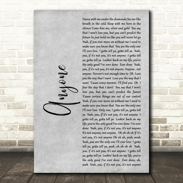 Justin Bieber Anyone Grey Rustic Script Decorative Wall Art Gift Song Lyric Print