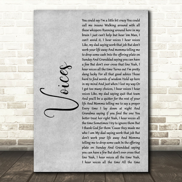 Chris Young Voices Grey Rustic Script Decorative Wall Art Gift Song Lyric Print