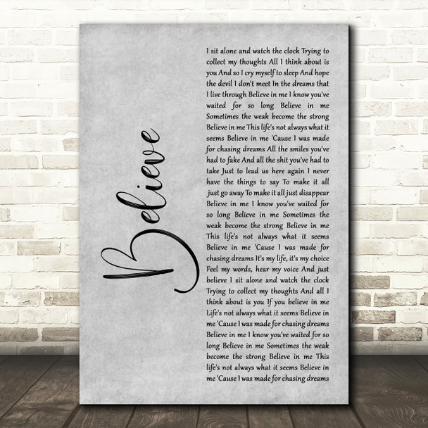 Staind Believe2 Grey Rustic Script Decorative Wall Art Gift Song Lyric Print