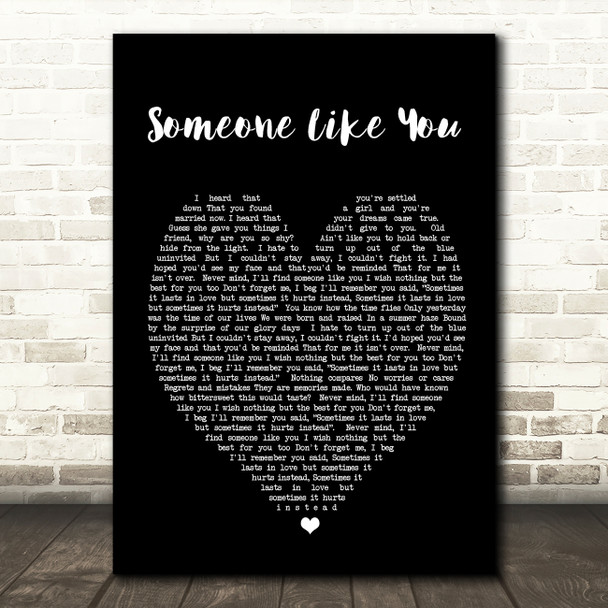 Someone Like You Adele Black Heart Quote Song Lyric Print