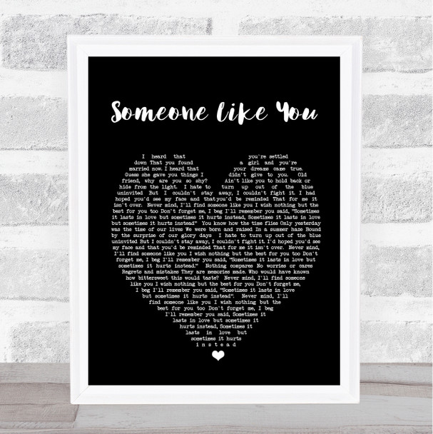 Someone Like You Adele Black Heart Quote Song Lyric Print