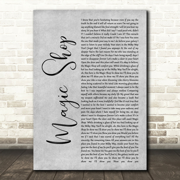 BTS Magic Shop Grey Rustic Script Decorative Wall Art Gift Song Lyric Print