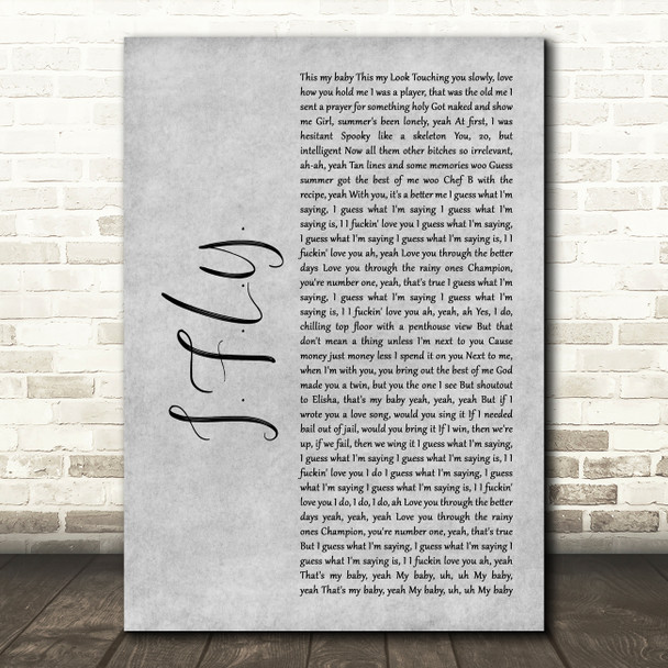 Bazzi I.F.L.Y. Grey Rustic Script Decorative Wall Art Gift Song Lyric Print