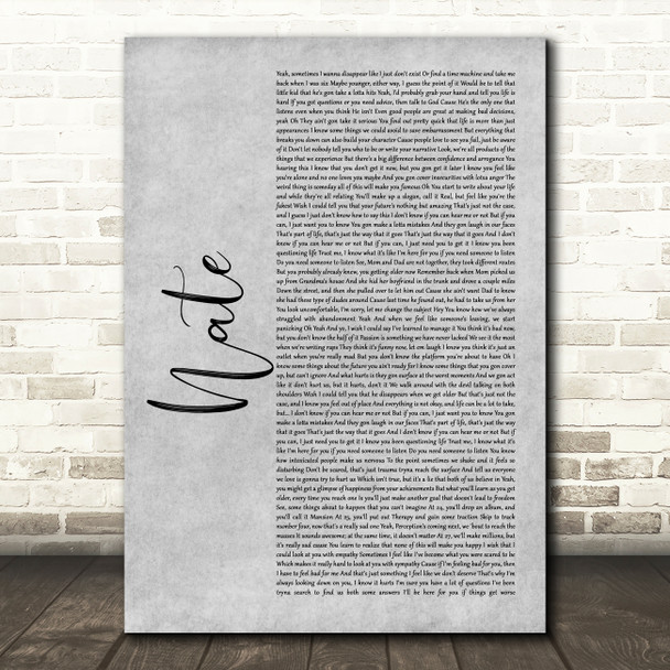 NF Nate Grey Rustic Script Decorative Wall Art Gift Song Lyric Print