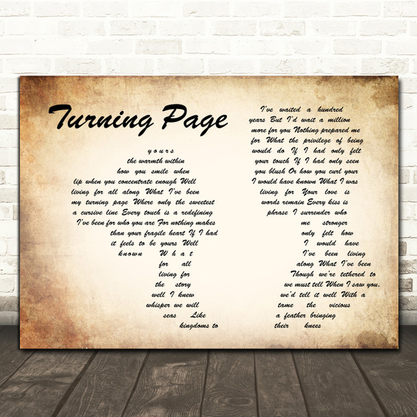 Sleeping At Last Turning Page Man Lady Couple Decorative Wall Art Gift Song Lyric Print
