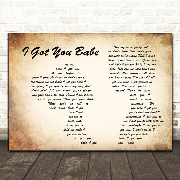 Sonny & Cher I Got You Babe Man Lady Couple Decorative Wall Art Gift Song Lyric Print