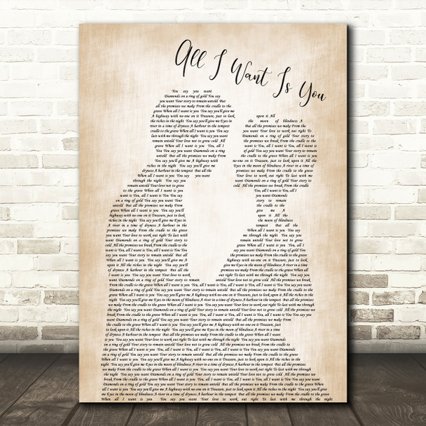 U2 All i want is you Man Lady Bride Groom Wedding Decorative Gift Song Lyric Print