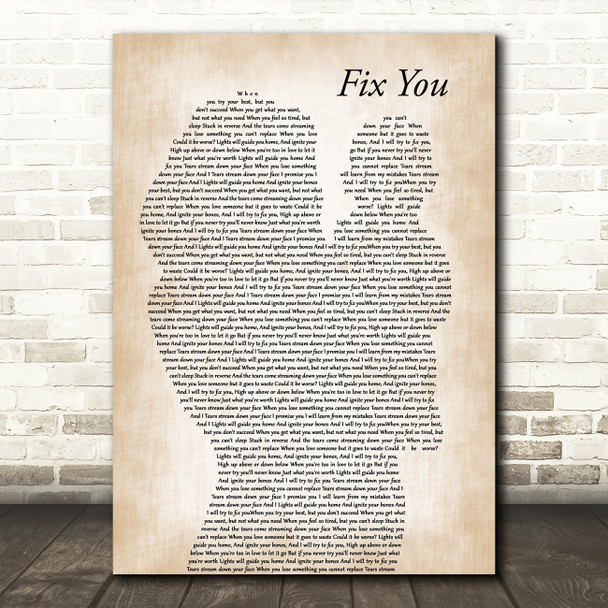 Coldplay Fix You Mother & Baby Decorative Wall Art Gift Song Lyric Print