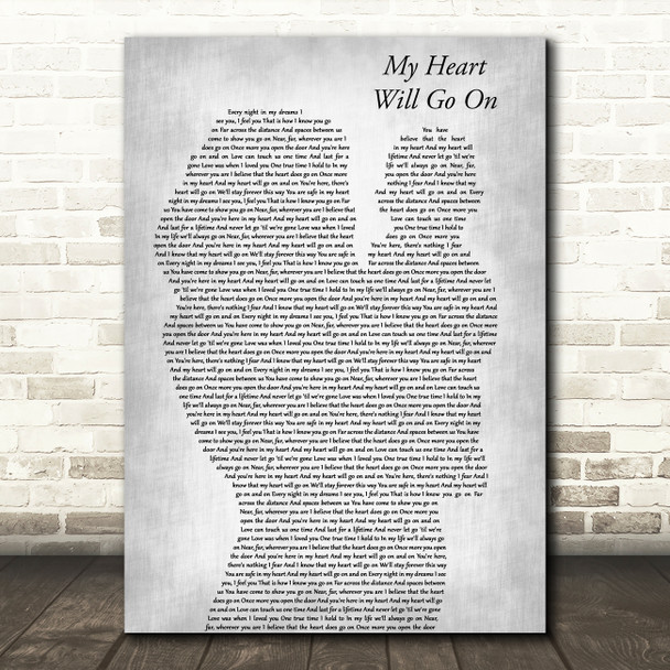 Celine Dion My Heart Will Go On Mother & Baby Grey Decorative Wall Art Gift Song Lyric Print