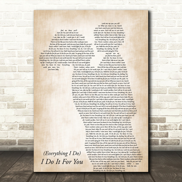 Bryan Adams (Everything I Do) I Do It For You Mother & Child Song Lyric Print