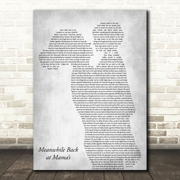 Tim McGraw Meanwhile Back at Mamas Mother & Child Grey Decorative Gift Song Lyric Print