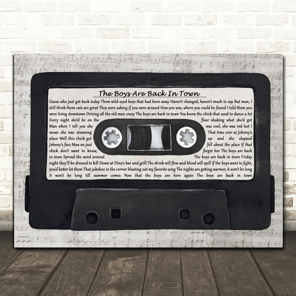 Thin Lizzy The Boys Are Back In Town Music Script Cassette Tape Wall Art Gift Song Lyric Print