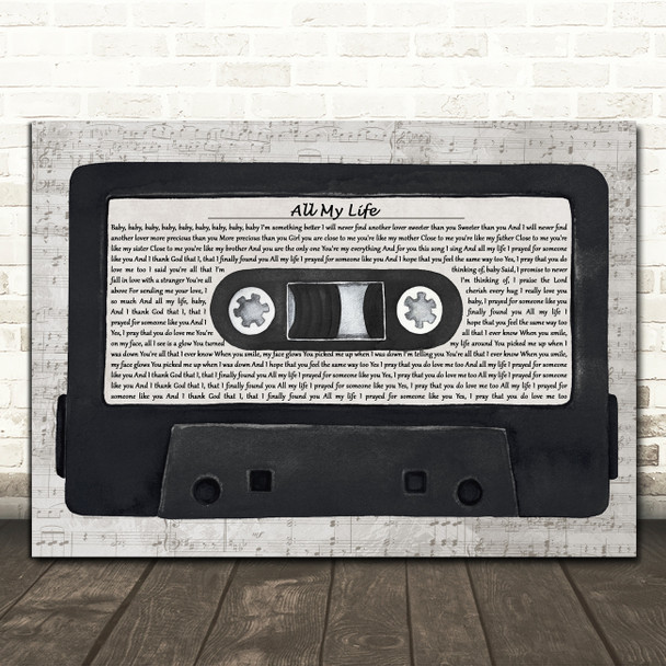K-Ci & JoJo All My Life Music Script Cassette Tape Decorative Wall Art Gift Song Lyric Print