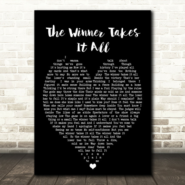 The Winner Takes It All ABBA Black Heart Quote Song Lyric Print