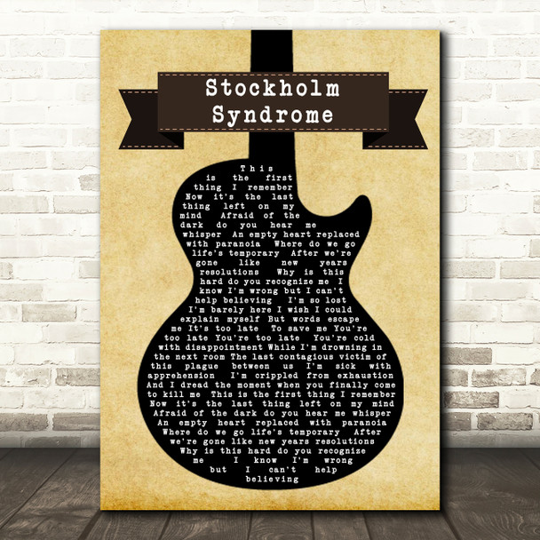 Blink-182 Stockholm Syndrome Black Guitar Song Lyric Quote Print