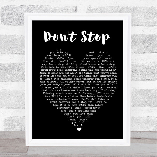 Don't Stop Fleetwood Mac Black Heart Quote Song Lyric Print
