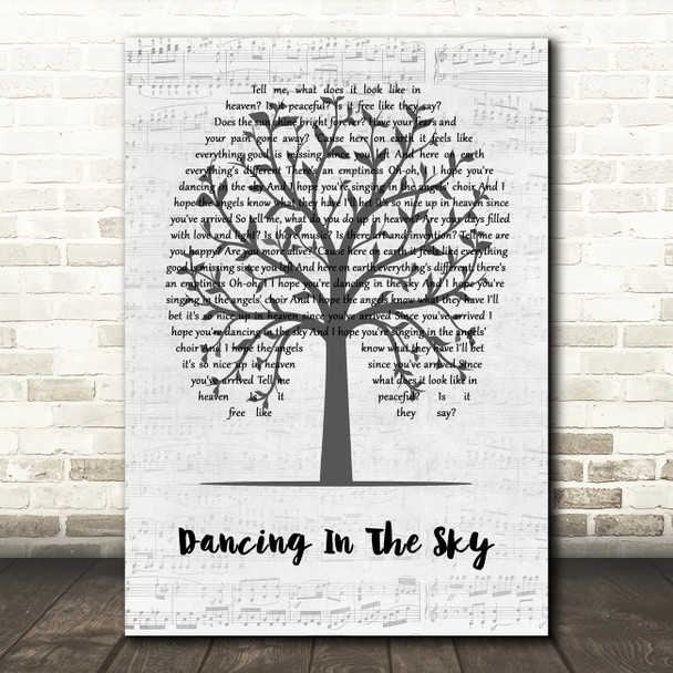 Dani And Lizzy Dancing In The Sky Music Script Tree Decorative Wall Art Gift Song Lyric Print