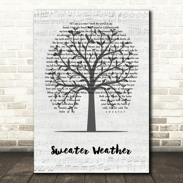 The Neighbourhood Sweater Weather Music Script Tree Decorative Wall Art Gift Song Lyric Print