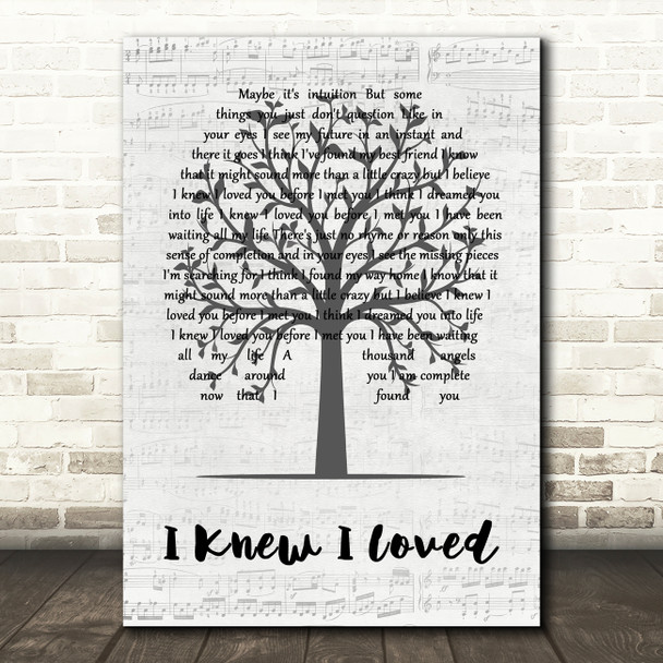 Savage Garden I Knew I Loved You Music Script Tree Decorative Wall Art Gift Song Lyric Print