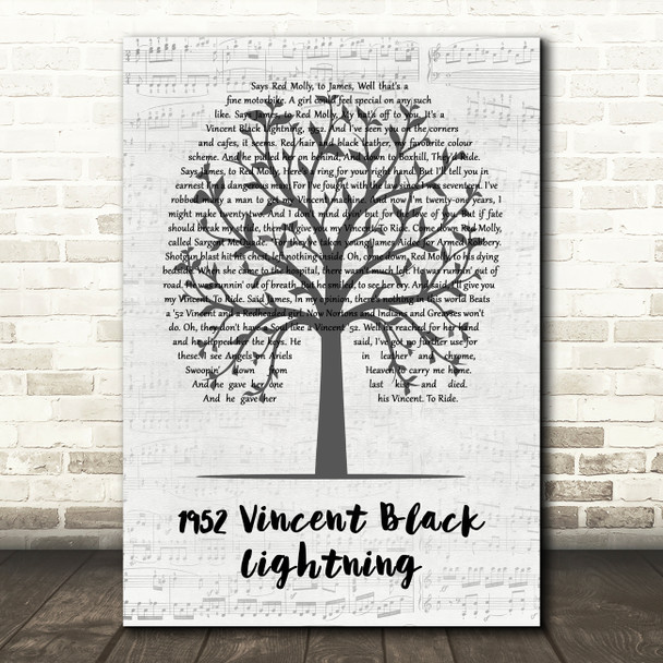 Richard Thompson 1952 Vincent Black Lightning Music Script Tree Gift Song Lyric Print