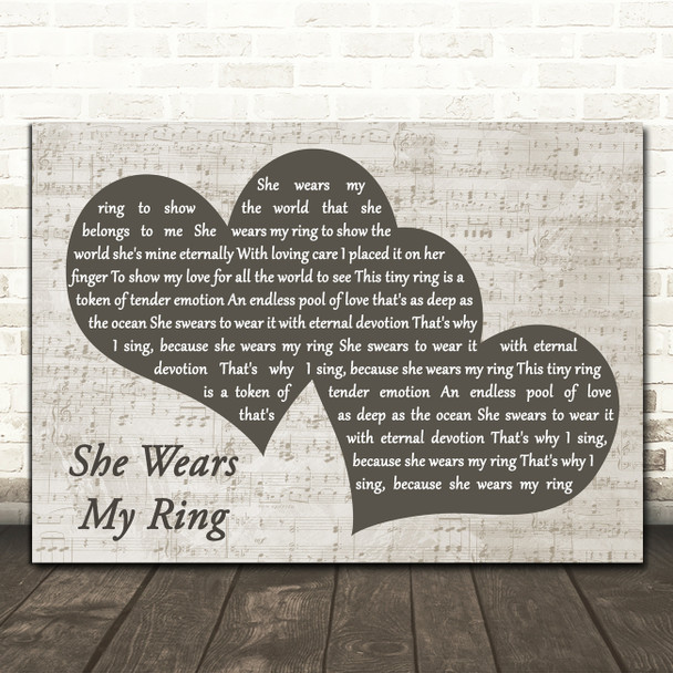 Solomon King She Wears My Ring Landscape Music Script Two Hearts Wall Art Gift Song Lyric Print