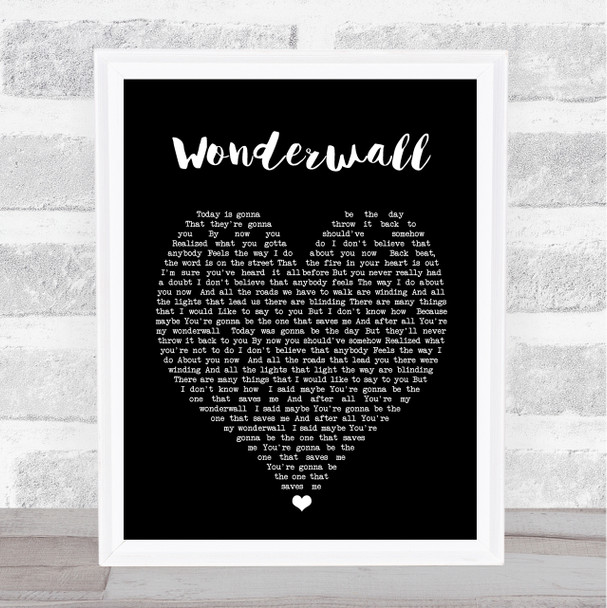 Wonderwall Oasis Black Heart Quote Song Lyric Print