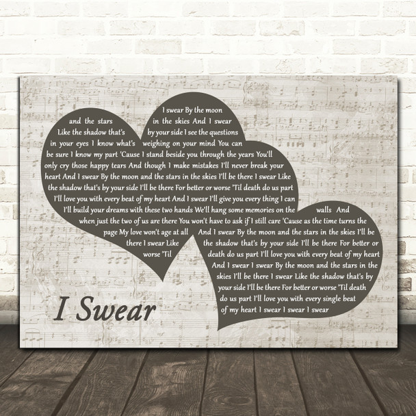 All 4 One I Swear Landscape Music Script Two Hearts Decorative Gift Song Lyric Print