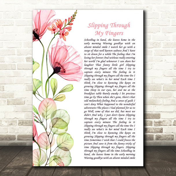 ABBA Slipping Through My Fingers Floral Poppy Side Script Decorative Wall Art Gift Song Lyric Print