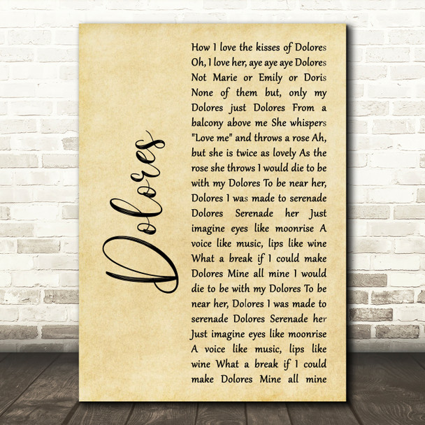 Frank Sinatra feat. The Pied Pipers Dolores Rustic Script Decorative Wall Art Gift Song Lyric Print