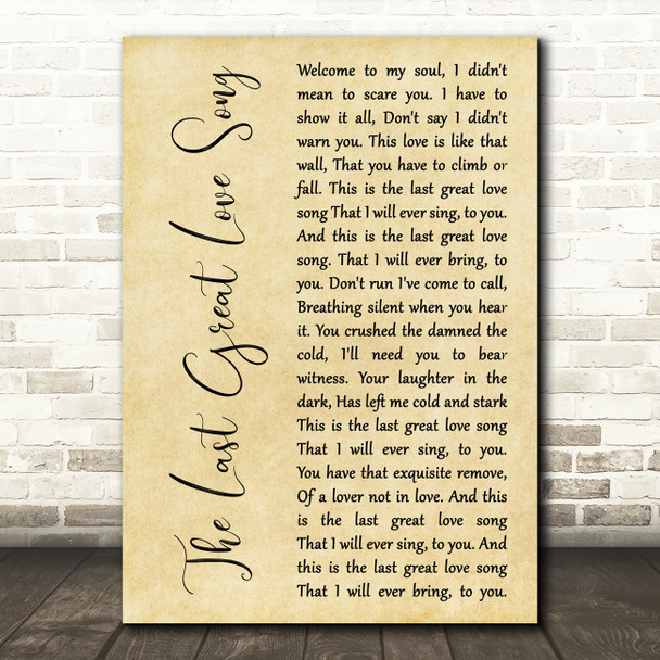 Finbar Furey The Last Great Love Song Rustic Script Decorative Wall Art Gift Song Lyric Print