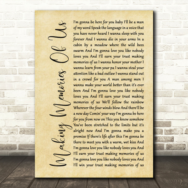 Keith Urban Making Memories Of Us Rustic Script Decorative Wall Art Gift Song Lyric Print