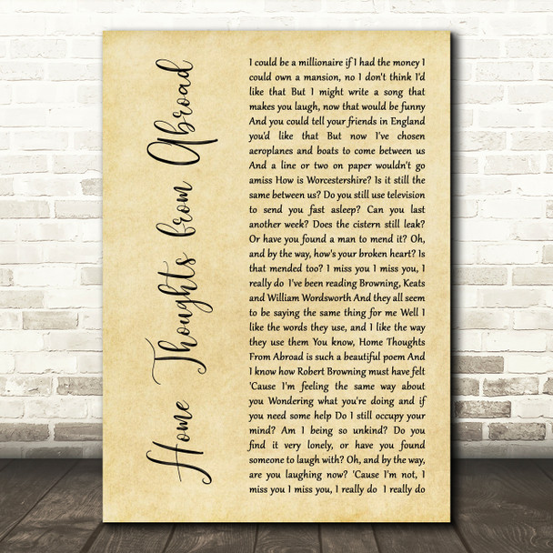 Clifford T. Ward Home Thoughts from Abroad Rustic Script Decorative Gift Song Lyric Print