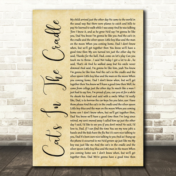 Harry Chapin Cat's In The Cradle Rustic Script Decorative Wall Art Gift Song Lyric Print