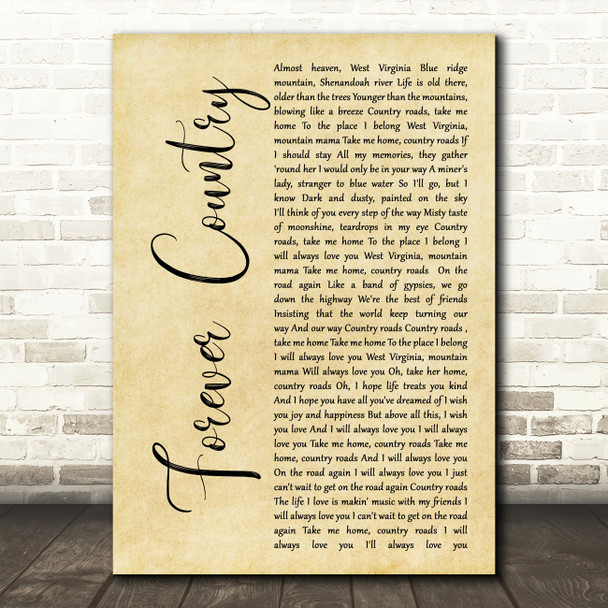 Artists of Then, Now and Forever Forever Country Rustic Script Wall Art Song Lyric Print