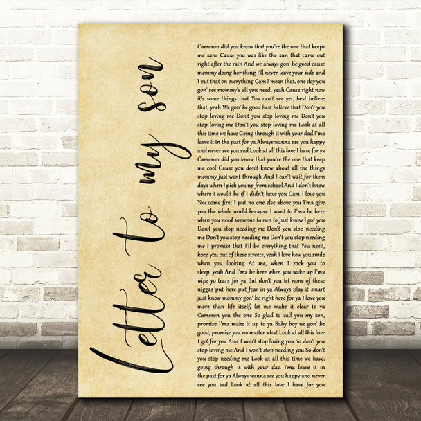 Shayla Gessler Letter to my son Rustic Script Decorative Wall Art Gift Song Lyric Print