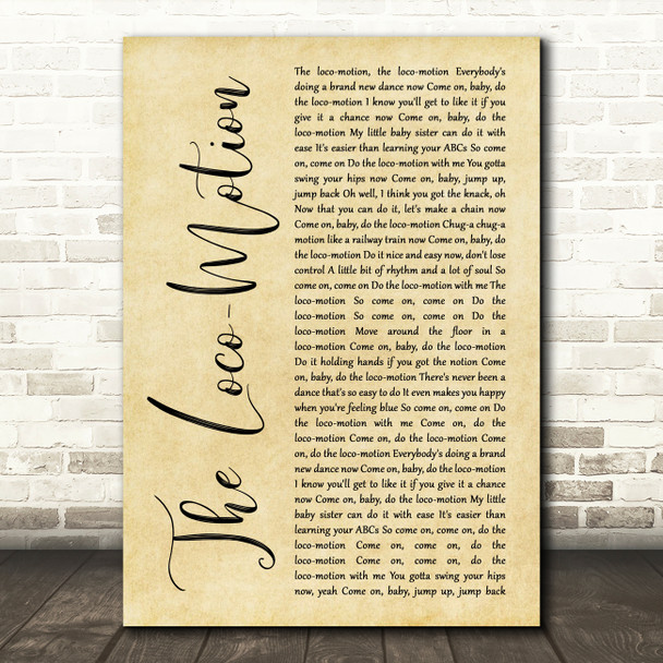 Kylie Minogue The Loco-Motion Rustic Script Decorative Wall Art Gift Song Lyric Print