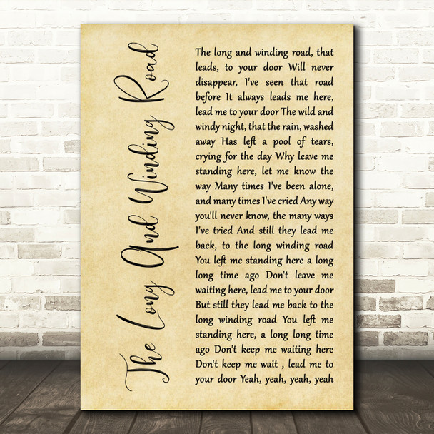 The Beatles The Long And Winding Road Rustic Script Decorative Gift Song Lyric Print