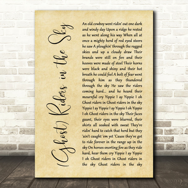 The Outlaws (Ghost) Riders in the Sky Rustic Script Decorative Gift Song Lyric Print
