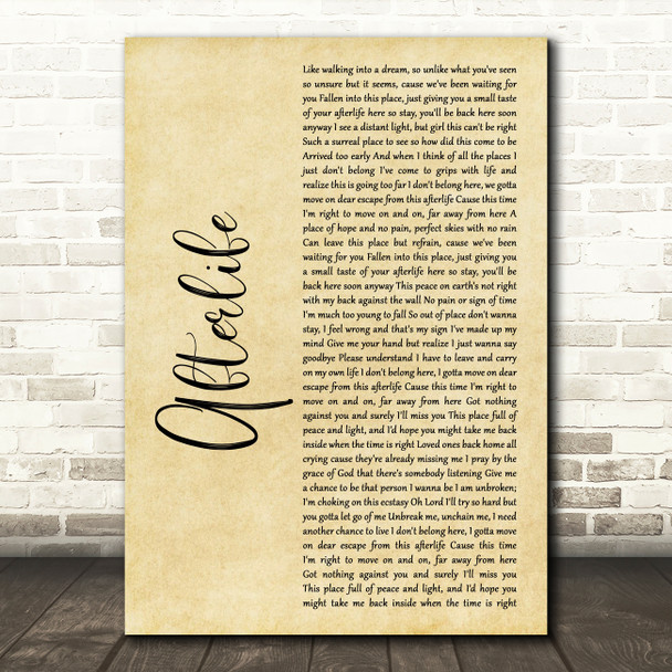 Avenged Sevenfold Afterlife Rustic Script Decorative Wall Art Gift Song Lyric Print