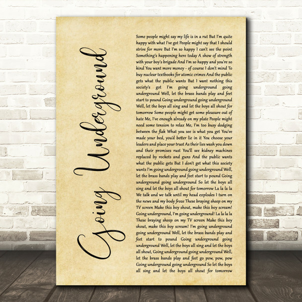 The Jam Going Underground Rustic Script Decorative Wall Art Gift Song Lyric Print