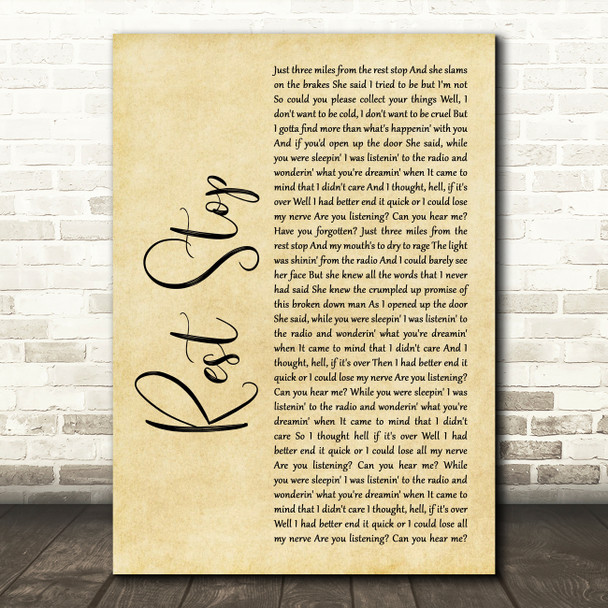 Matchbox Twenty Rest Stop Rustic Script Decorative Wall Art Gift Song Lyric Print