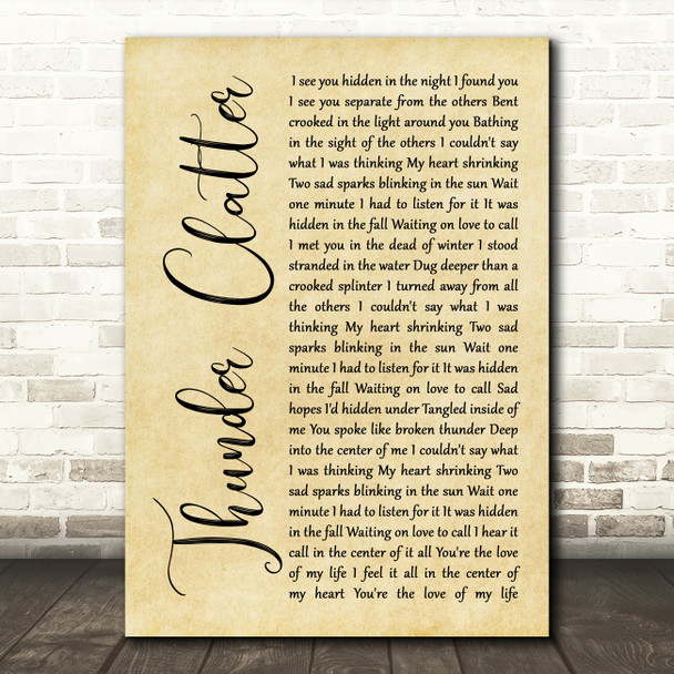 Wild Cub Thunder Clatter Rustic Script Decorative Wall Art Gift Song Lyric Print