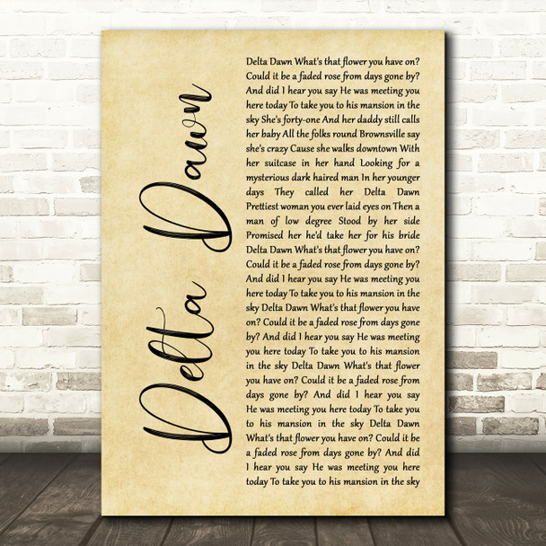 Tanya Tucker Delta Dawn Rustic Script Decorative Wall Art Gift Song Lyric Print