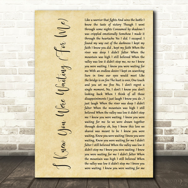 George Michael I Knew You Were Waiting (For Me) Rustic Script Song Lyric Print