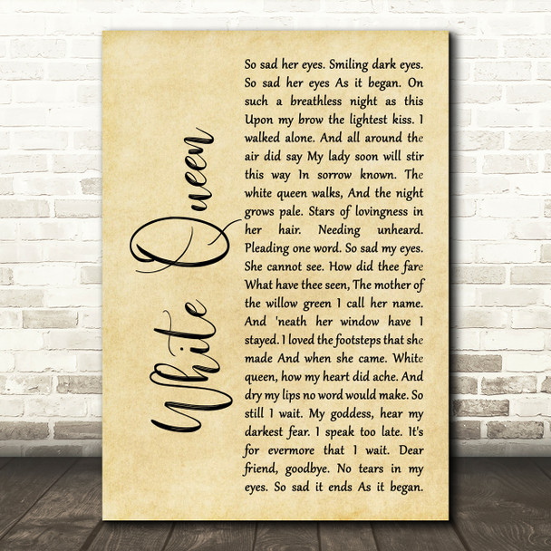 Queen White Queen (As It Began) Rustic Script Decorative Gift Song Lyric Print